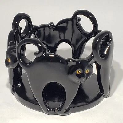 $18.95 • Buy Yankee Candle Black Cat Candle Jar Holder Halloween 4 Cats Orange Eyes 1259227