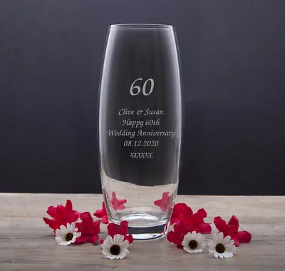 £14.99 • Buy Personalised Glass Vase For 60th Diamond Wedding Anniversary Gifts Ideas Couple 