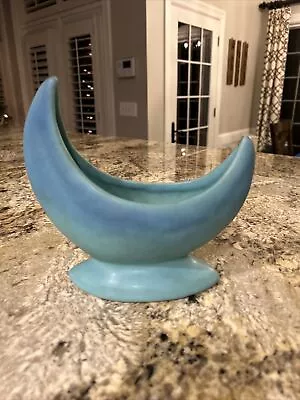 Van Briggle Crescent Moon Pottery Vase/Planter Matte Glaze Turquoise Blue • $89.10