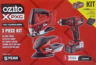 3 Piece OZITO PXC Cordless Drill Driver / Jigsaw / Detail Sander 4Ah Combo Kit • $269