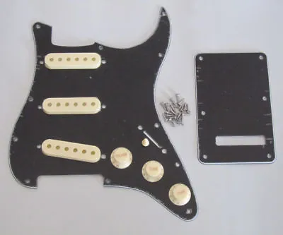 Black 3 Ply ST SSS Pickguard With Aged White Pickup Covers Knobs Tip For Strat • $19.55