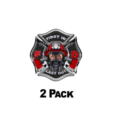Firefighter Maltese Cross IAFF Sticker First In Last Out Decals 5  Black/Red • $5.49