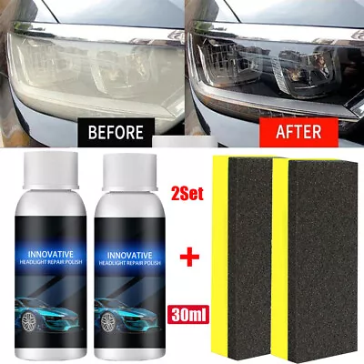 2XCar Headlight Restoration Fluid Repair Kit Plastic Light Polish Cleaner+Sponge • $13.95