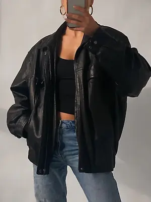 90s Womens Vintage Oversized Jacket Ladies Leather Jacket Ladies Biker Jacket • $128.34