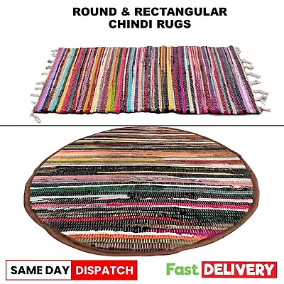 Chindi Rag Rug 100% Cotton Recycled Handmade Multi Coloured Handloom Floor Mats • £6.50