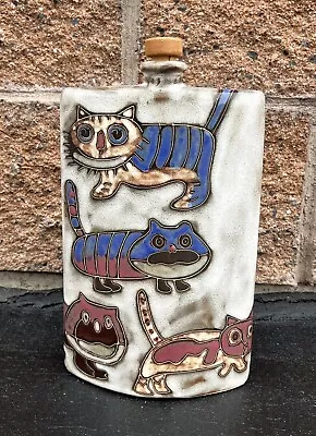 Mara Mexico Whimsical Cats Mustache Decanter Flask Bottle Pottery Signed Limited • $80.10