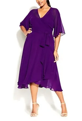 $37.95 • Buy CITY CHIC Plus Size SML /16 NEW Enthrall Me - A True Wrap Dress - Petunia BNWT