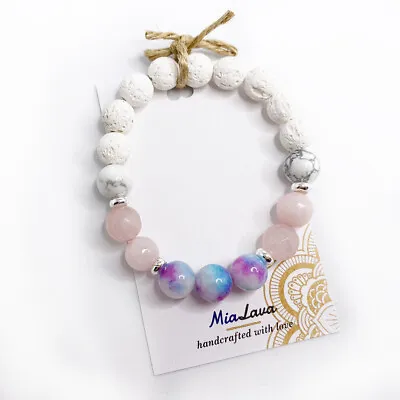 Aromatherapy Diffuser Bracelet Lucky In Love - Rose Quartz - Howlite - Jade • $22
