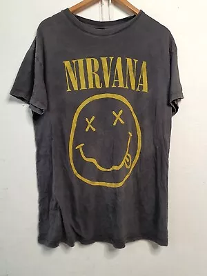Nirvava Shirt Mens Size Small Black Faded Smiley Face Band Music Nevermind • $28