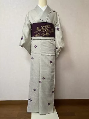 Japanese Polyester Kimono With Silk Nagoya Obi Free Shipping From Japan • $60