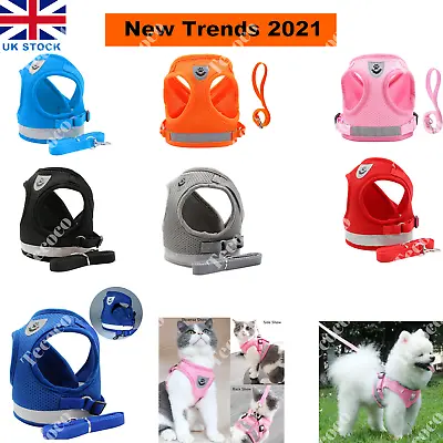 New Small Pet Dog Puppy Cat Harness Breathable Reflective Soft Mesh Vest Lead  • £7.99