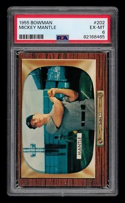 1955 Bowman Set-Break #202 Mickey Mantle PSA 6 EX-MT • $1652