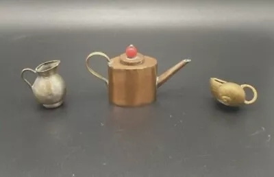 VTG Metal Copper Tea Pot Kettle Pitchers Dollhouse Miniature Kitchen Lot Of 3 • $12.77