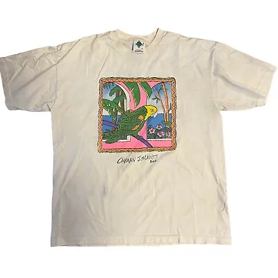 Cayman Islands XL T-SHIRT Neon Parrot Design FUN VACATION Extra Large See Note • $10