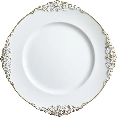 Henilosson White Charger Plates Gold Trim - Antique Plate Chargers For Dinner Pl • $41.73