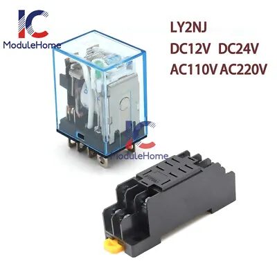 12V 24V 110V 220V AC/DC Coil Power Relay LY2NJ DPDT 8Pin HH62P JQX-13F With Base • $3.19