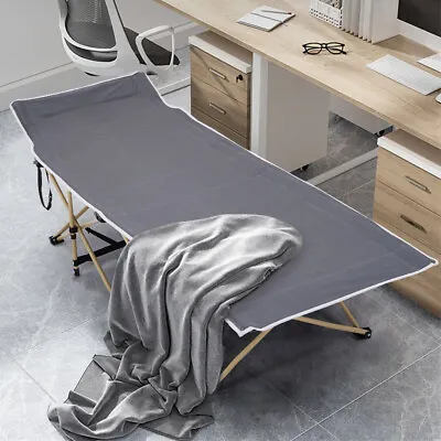 Portable Folding Camping Cot Steel Frame Single Person Military Sleeping Bed+Bag • £33.94