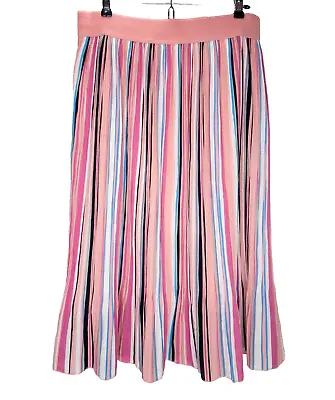 Metro Wear Skirt Womens Large Pink Multicolor Striped Midi Pleated Lined Elastic • $19.77