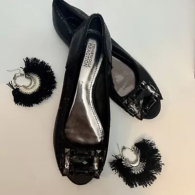 Kenneth Cole Reaction Black Sequin Stones Flats Size 9 • $22.08