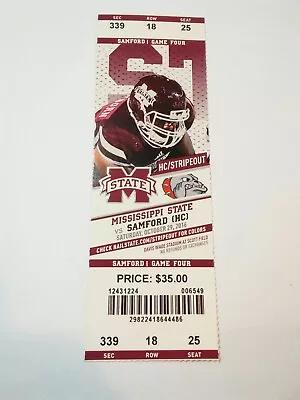 2016 Mississippi State Bulldogs Samford Football Ticket Stub • $7.99