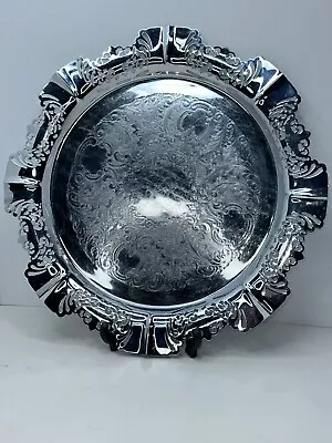 1930s Krome Kraft Farber Bros Large Chrome Serving Tray Etched Filigree 13.5in • $39.95