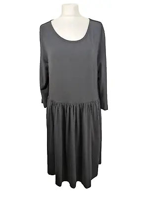 Hush Jersey Dress Black Size 12 Tshirt Oversized Drop Waist Lagenlook Minimal • £21.96