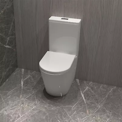 Bathroom Rimless Round Close Coupled Toilet Soft Close Seat Cistern Pan WC • £169.47