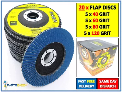 20 X Flap Discs 115mm Sanding 40 60 80 120 Grit Grinding Wheels Disc 4.5  COBRA • £14.95