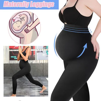 Women High Waist Pregnancy Leggings Belly Support Maternity Pants Body Shaper • £10.99