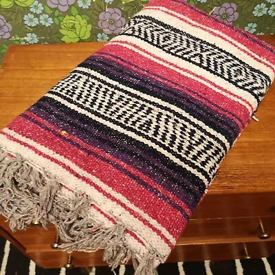 £18.99 • Buy Pink Purple Mexican Woven Stripy Falsa Yoga Picnic/Beach Blanket/Throw