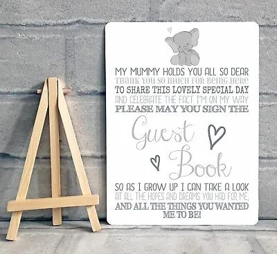 A5 Boy Girl Baby Shower Guest Book Metal Table Sign Decoration - ELEPHANT • £8.95