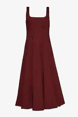 $299 • Buy NWT STAUD Wells Stretch Cotton Midi Fit & Flare Dress In Bordeaux 10