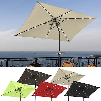 10'x6.5' Patio Outdoor Umbrella Solar LED Crank Tilt Aluminum Sun Shade • $77.99