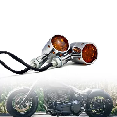 Chrome Motorcycle Mini Turn Signals Indicators LED Lights 12V For Chopper Bobber • $15.80