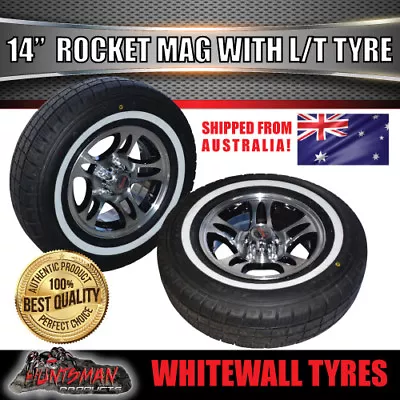 14  HQ Rocket Alloy Mag Rim & 185R14C Whitewall Tyre  Caravan Trailer Boat • $214