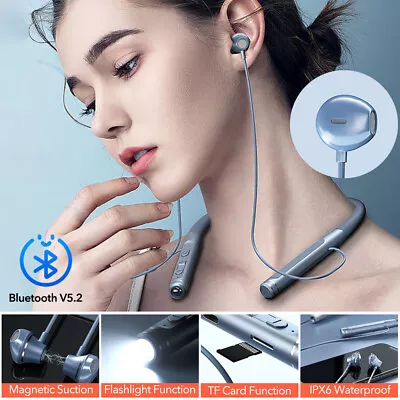 Bluetooth Neckband Wireless Headphones Headset Earbuds Earphone W/ Flashlight • £11.99