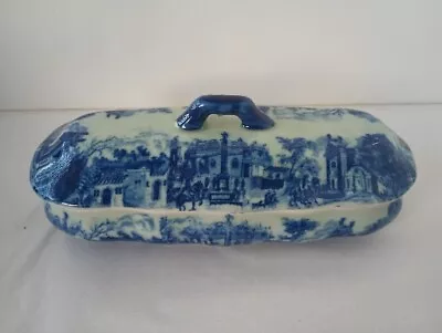 Vintage Victoria Ware Ironstone Divided Covered Trinket Dish Flow Blue England • $32.99