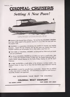 1936 Colonial Boat Cruiser Travel Port Norris Nautical15764 • $21.95