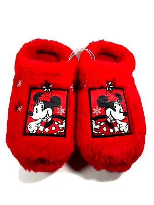 Women's Size S 5-6 Red Disney Minnie Mouse Clog Slippers Fuzzy Slipper Shoes NEW • $14.99