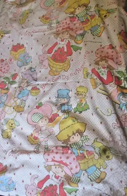 Vintage 1980s Sears STRAWBERRY SHORTCAKE Flat Twin Bed Sheet Fabric • $39.99