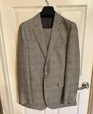 J. Crew Ludlow Suit Italian Linen-Wool Navy Cream Glen Plaid 40L 36x32 NWOT • $130