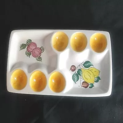 Vintage Porcelain Deviled Egg Dish Hand Painted Japan Onion Lemon Design (6 Egg) • $23.40