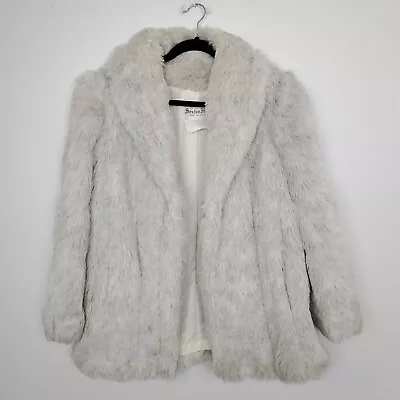 Vintage Saxon Hall Fur Coat Size 10 / M White Gray Mob Wife Mid Length FLAW • $48.88