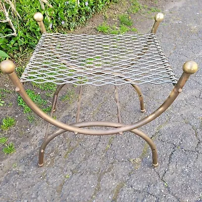 Mid Century Wrought Iron And Brass Bench Vanity Stool MCM • $190