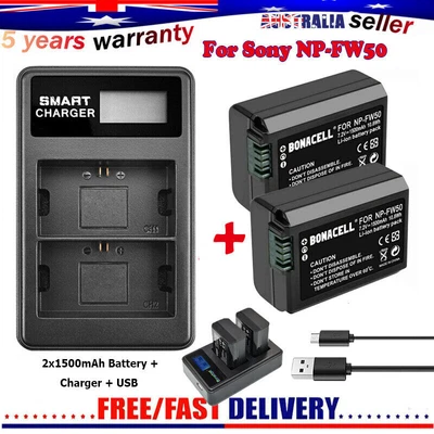 $30.99 • Buy 2X 1500mAh NP-FW50 Battery + LCD Charger For Sony Alpha A6500 A6000 A7II A7RI AU