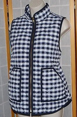 J. CREW Navy Blue&White Check Quilted Puffer Vest Jacket Women's Sz. M 8~10 • $24.99