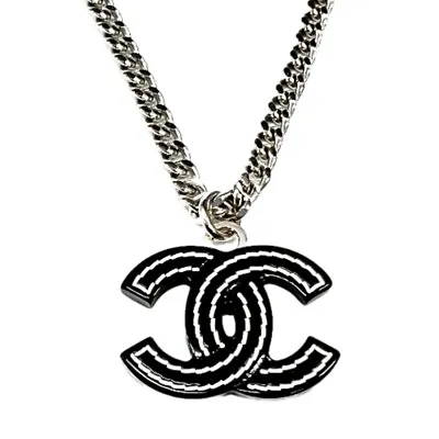 [Japan  Necklace] / Chanel Necklace Choker Here Mark Black Stitch Pattern 05A Si • $930.44