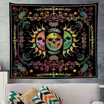 Mandala Black Skeleton Sun Tapestry Bohemian Wall Hanging Bedroom Home Art Decor • $11.82