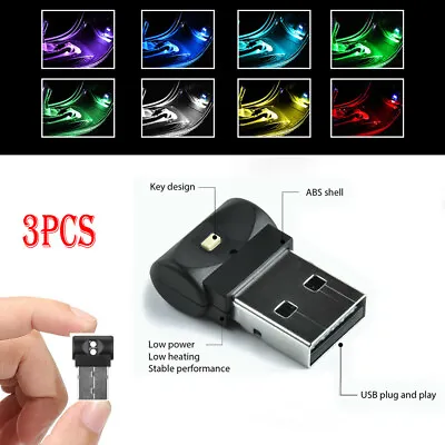 3x USB RGB LED Car Interior Light Neon Atmosphere Ambient Lamp Bulb Accessories • $7.98