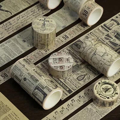 £2.99 • Buy Retro Newspaper Map Adhesive Washi Tape Journal Bullet Diy Scrapbooking Stickers